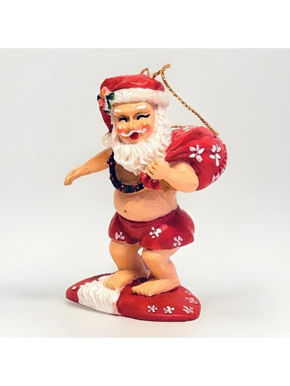 Island Heritage Hawaii Ornaments Lot of 6 Santa Surfing Canoeing Fishing Shaka